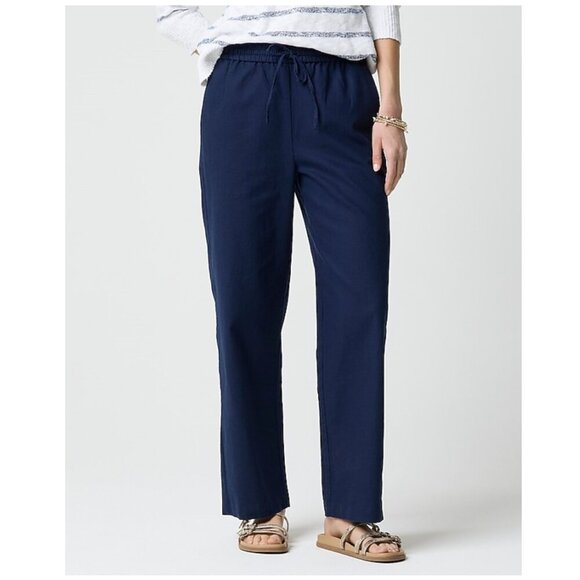 J. Crew Linen-Blend Slim Wide Leg Drawstring Pants Navy Size 16/XL NWT - Picture 1 of 10